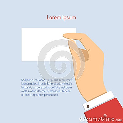 Business man holding horizontal visit card Vector Illustration