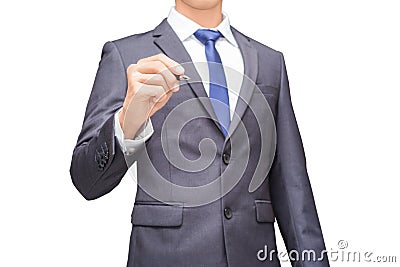 Business man holding a pen, isolate background of business man for conceptual. Stock Photo