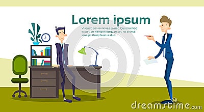 Business Man Interior Workplace, Businessman Manager Office Worker Vector Illustration