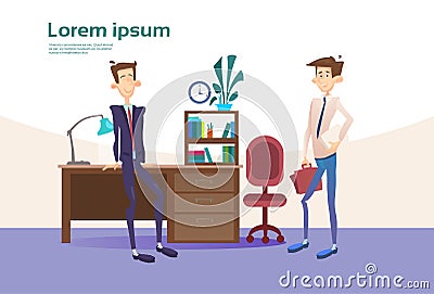 Business Man Interior Workplace, Businessman Manager Office Worker Vector Illustration