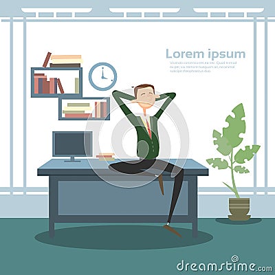 Business Man Interior Workplace, Businessman Manager Office Worker Vector Illustration