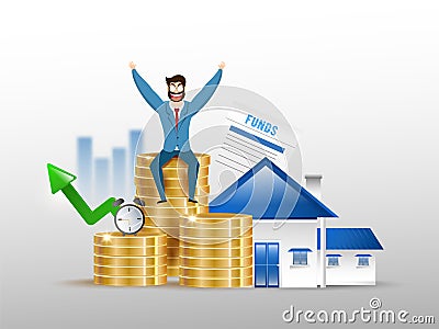 Business man invest his money in funds company return best value or interest. Cartoon Illustration