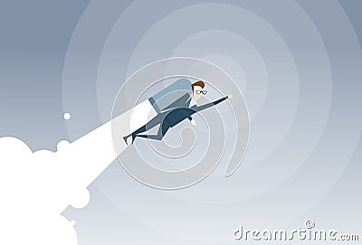 Business Man With Jet Pack Project Successful Startup Flying Businessman Vector Illustration