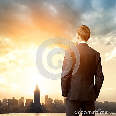 Business man look sunrise Stock Photo