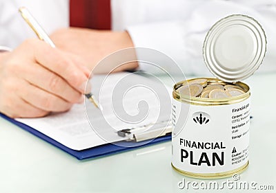 Business man making financial plan Stock Photo