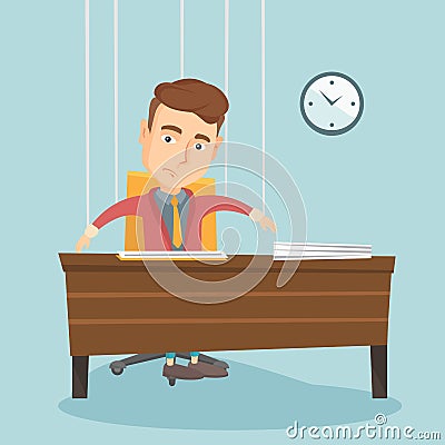 Business man marionette on ropes working. Vector Illustration