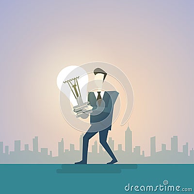 Business Man New Creative Idea Concept Hold Light Bulb Vector Illustration