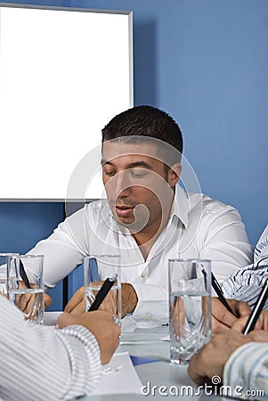 Business man in office write Stock Photo