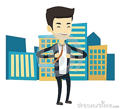 Business man opening his jacket like superhero. Vector Illustration