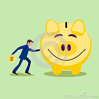 Business man with piggy bank ,vector Cartoon Illustration