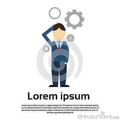 Business Man Ponder Stand Back Think Strategy Vector Illustration