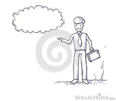 Business Man Ponder Thinking Cloud Chat Bubble Vector Illustration