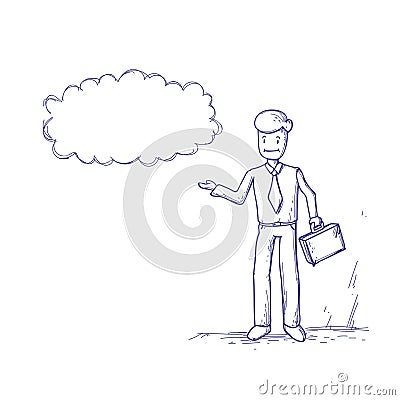 Business Man Ponder Thinking Cloud Chat Bubble Vector Illustration