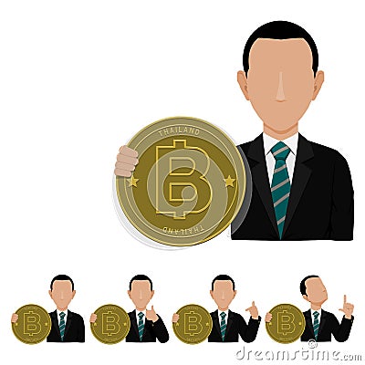 Business man is presenting the Baht Coin.For business concept as investor or currency trader Vector Illustration
