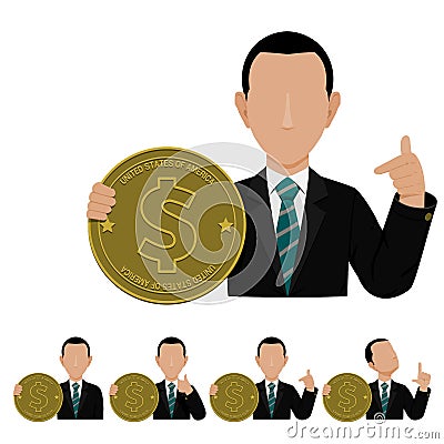 Business man is presenting the USD Coin.For business concept as investor or currency trader Vector Illustration