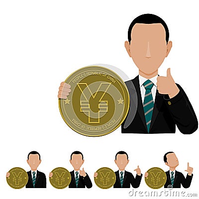 Business man is presenting the Yuan Coin.For business concept as investor or currency trader Vector Illustration