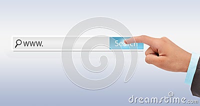 Business man pushing search bar Stock Photo