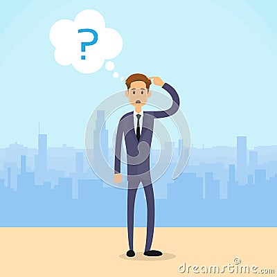 Business Man Question Mark Concept City Skyscraper Vector Illustration