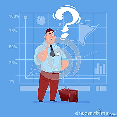 Business Man With Question Mark Pondering Problem Concept Vector Illustration