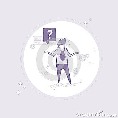 Business Man With Question Mark Pondering Problem Concept Vector Illustration