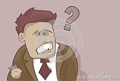 Business Man With Question Mark Pondering Problem Concept Vector Illustration