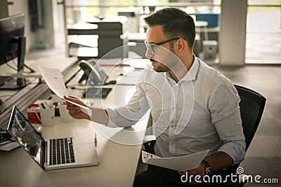 Business man reading contractor. Business man checking document Stock Photo