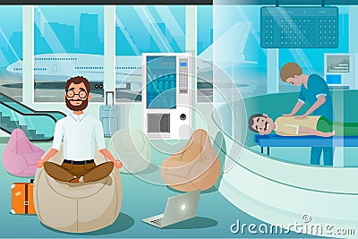 Business Man Relax in Massage Room. Relax Zone Vector Illustration