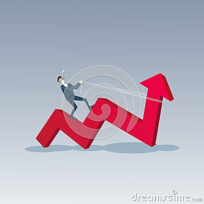 Business Man Ride Red Arrow Up Financial Success Concept Vector Illustration