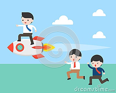 Business man riding on rocket let another person follow, leader Vector Illustration