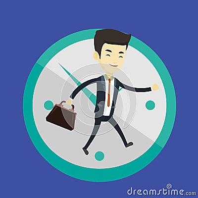 Business man running on clock background. Vector Illustration
