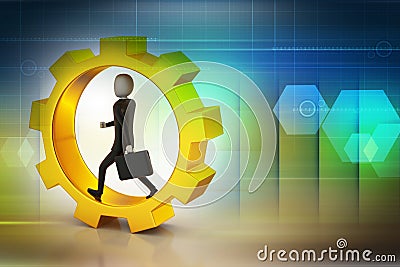 Business man running in gear wheels Stock Photo