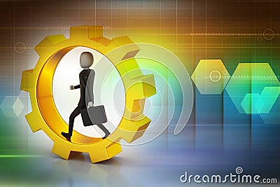 Business man running in gear wheels Stock Photo