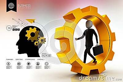 Business man running in gear wheels Stock Photo