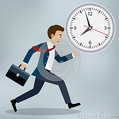 Business man running and hurry up. Vector Illustration