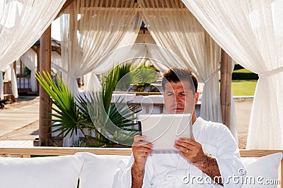 Business man in sea holiday Stock Photo