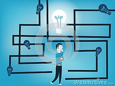 Business man searching a good idea in labyrinth vector illustration Vector Illustration