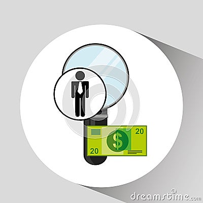 Business man searching money digital design Vector Illustration