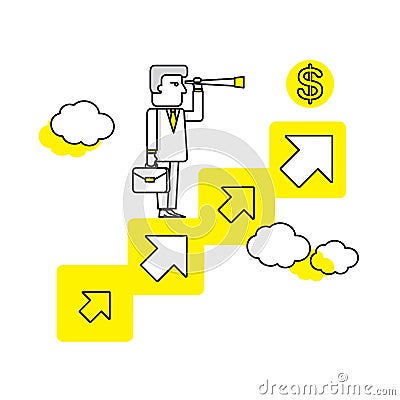 Business man Searching for opportunities. Flat vector illustration. business concept. Vector Illustration