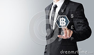 Business man select Thailand Baht Stock Photo