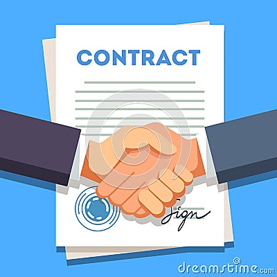 Business man shaking hands over a signed contract Vector Illustration