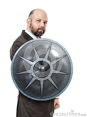 Business man shield Stock Photo