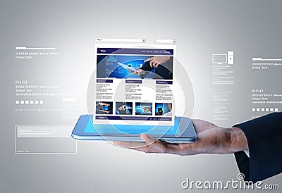 Business man showing web page on tablet computer Cartoon Illustration