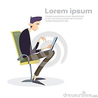 Business Man Sitting Chair Working Laptop Computer Typing Vector Illustration