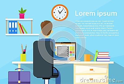 Business Man Sitting Desk Office Working Place Vector Illustration