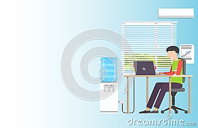 Business Man Sitting Desk Office Working Place Laptop Back Stock Photo