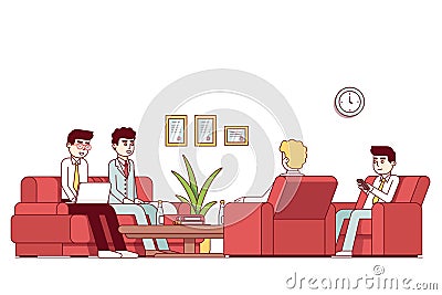 Business man sitting together in office room Vector Illustration