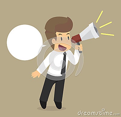 Business man speaking through megaphone Vector Illustration