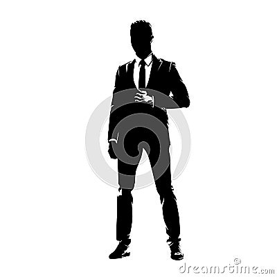 Business man standing, abstract vector silhouette, ink drawing. Isolated business people Vector Illustration