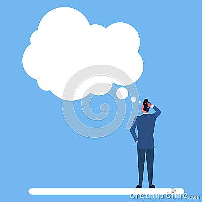 Business Man Standing Back Ponder Thinking Hold Hand On Head Chat Bubble Vector Illustration