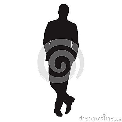 Business man standing with crossed legs, isolated vector silhouette. People at work Vector Illustration